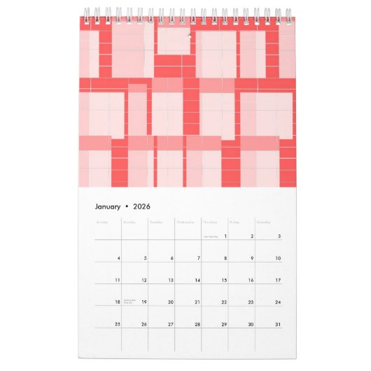 赤最高のとピンクの正方形 カレンダー (1月 2026)