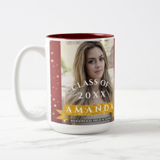 赤最高のの金ゴールド写真の卒業来はまだない ツートーンマグカップ (左)