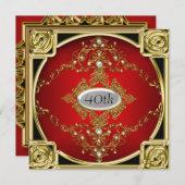 赤最高の金ゴールド誕生日パーティーへの招待 招待状 (正面/裏面)