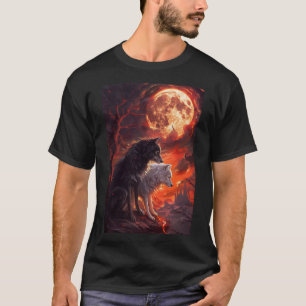 赤月の国の黒いオオカミと白いオオカミ Tシャツ
