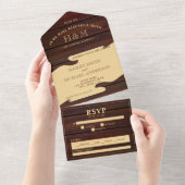 赤木とタン ブラウンのギター ウェディング オールインワン招待状 (貼ってはがせる)