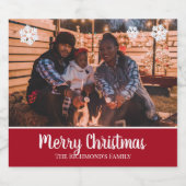 赤枠パーソナライズされた雪の中の写真 スパークリングワインラベル (シングルラベル)