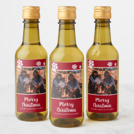 赤枠パーソナライズされた雪の中の写真 ワインラベル