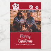 赤枠パーソナライズされた雪の中の写真 ワインラベル (シングルラベル)