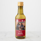 赤枠パーソナライズされた雪の中の写真 ワインラベル (正面)