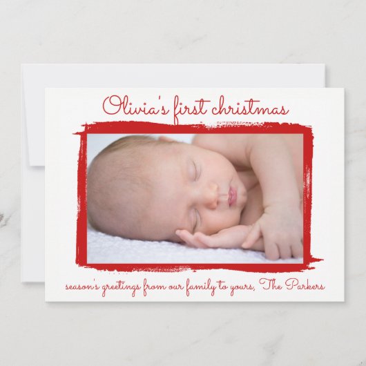 赤枠絵を描ベビーの初めてのクリスマス写真 シーズンカード (正面)