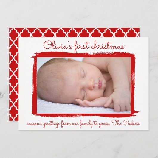 赤枠絵を描ベビーの初めてのクリスマス写真 シーズンカード (正面/裏面)