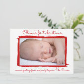 赤枠絵を描ベビーの初めてのクリスマス写真 シーズンカード (スタンド正面)