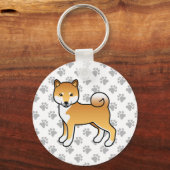 赤柴犬かわいい漫画の犬と足 キーホルダー (正面)