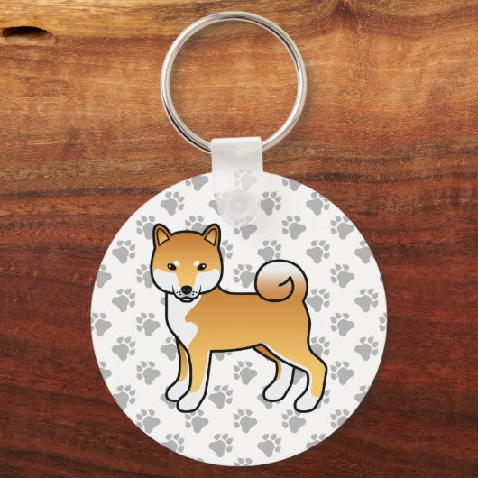 赤柴犬かわいい漫画の犬と足 キーホルダー (正面)