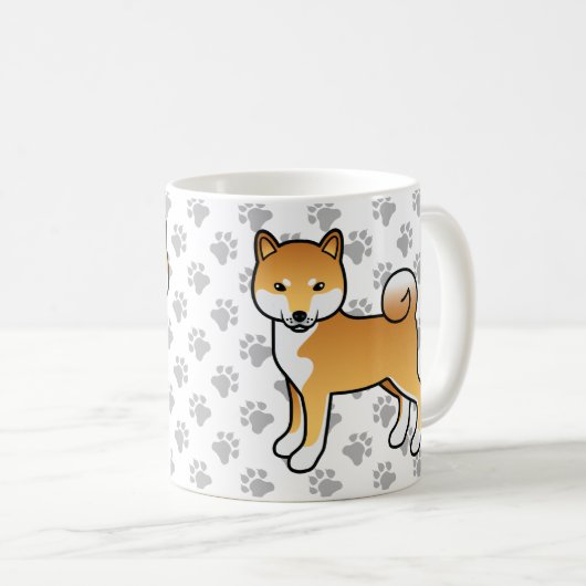 赤柴犬 かわいい カートゥーン 犬 & 肉球 コーヒーマグカップ (正面右)