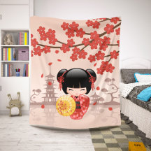 赤桜こけし人形かわいい芸者ガールベージュ