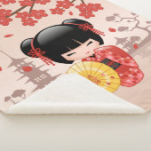 赤桜こけし人形かわいい芸者ガールベージュ シェルパブランケット (3/4)