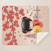 赤桜こけし人形かわいい芸者ガールベージュ シェルパブランケット (正面(横))