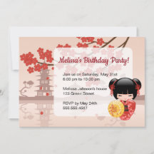 赤桜こけし人形かわいい芸者バースデーパーティー