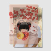 赤桜こけし人形日本の芸者インサート ベラム紙招待状 (オフセット (カップル))