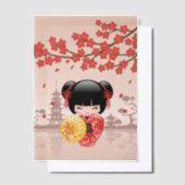 赤桜こけし人形日本の芸者インサート ベラム紙招待状 (オフセット)