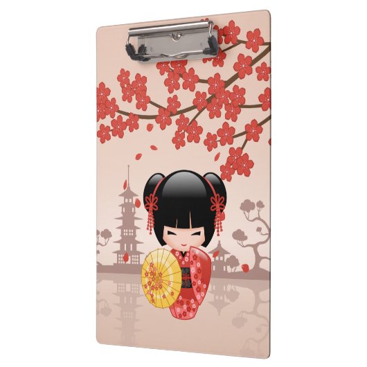 赤桜こけし人形日本の芸者ベージュ クリップボード (左)