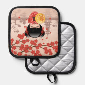 赤桜こけし人形日本の芸者ベージュ 鍋敷き (正面/裏面)