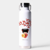 赤桜こけし人形 – かわいい日本の芸者 ウォーターボトル (正面)