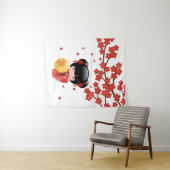 赤桜こけし人形 – かわいい日本の芸者 タペストリー (インサイチュ(横))