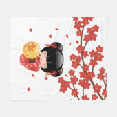 赤桜こけし人形 – かわいい日本の芸者 フリースブランケット (正面(横))