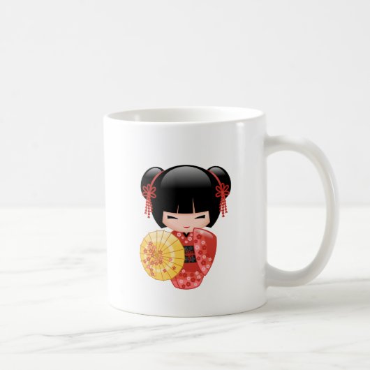 赤桜こけし人形 – かわいい日本の芸者Cof コーヒーマグカップ (右)