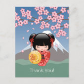 赤桜こけし人形-かわいい芸者ありがとう ポストカード (正面)