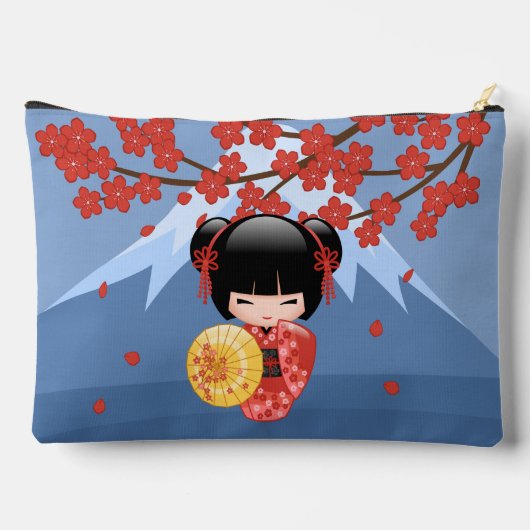 赤桜こけし人形 – かわいい芸者ガール アクセサリーポーチ (裏面)