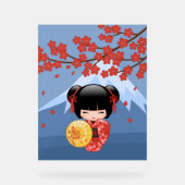 赤桜こけし人形 – かわいい芸者ガール アクリルサイン (正面)