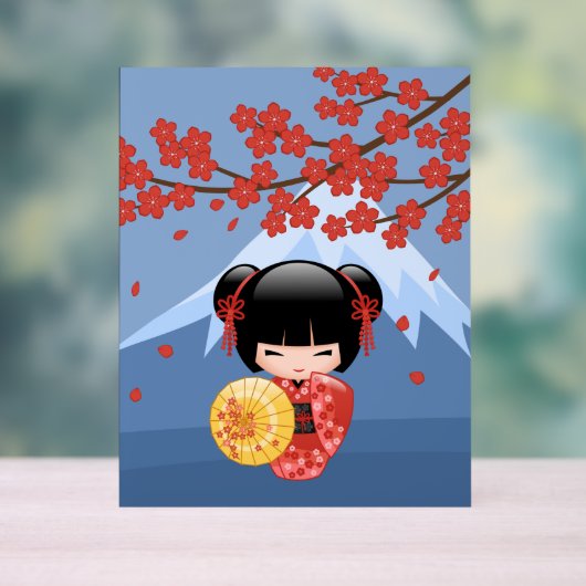 赤桜こけし人形 – かわいい芸者ガール アクリルサイン (ニュートラル)