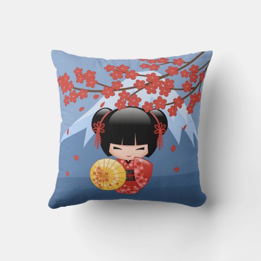 赤桜こけし人形 – かわいい芸者ガール クッション (裏面)