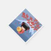 赤桜こけし人形 – かわいい芸者ガール スタンダードカクテルナプキン (角)
