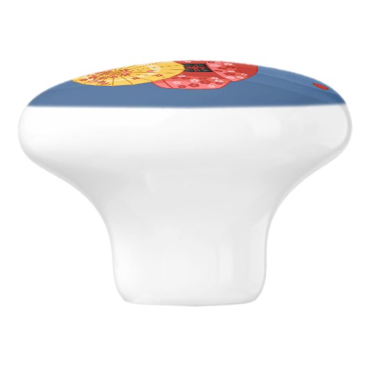 赤桜こけし人形 – かわいい芸者ガール セラミックノブ (側面)