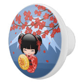 赤桜こけし人形 – かわいい芸者ガール セラミックノブ (右)