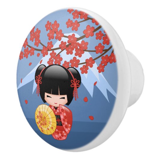 赤桜こけし人形 – かわいい芸者ガール セラミックノブ (右)