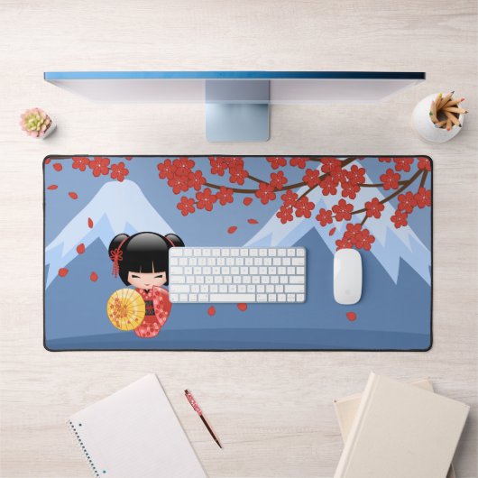 赤桜こけし人形 – かわいい芸者ガール デスクマット (オフィス1)