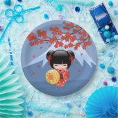 赤桜こけし人形 – かわいい芸者ガール ペーパープレート (パーティー)