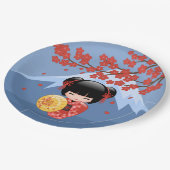 赤桜こけし人形 – かわいい芸者ガール ペーパープレート (アングル)