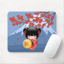 赤桜こけし人形 – かわいい芸者ガール マウスパッド