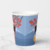 赤桜こけし人形 – かわいい芸者ガール 紙コップ (右)