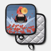 赤桜こけし人形 – かわいい芸者ガール 鍋敷き (正面/裏面)