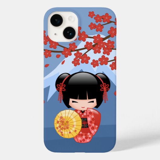 赤桜こけし人形 – かわいい芸者ガール Case-Mate iPhoneケース (裏面)