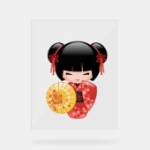 赤桜こけし人形 – 日本の芸者ガール アクリルサイン (正面)