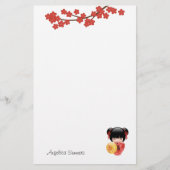 赤桜こけし人形 – 日本の芸者ガール 便箋 (正面)