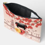 赤桜こけし人形 – 日本の芸者 アクセサリーポーチ (見開き)