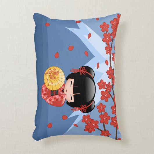 赤桜こけし人形 – 日本の芸者 アクセントクッション (正面(垂直))
