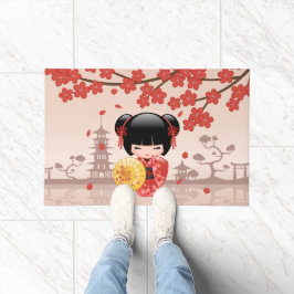 赤桜こけし人形 – 日本の芸者 ドアマット