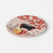 赤桜こけし人形 – 日本の芸者 ペーパープレート (アングル)