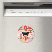 赤桜こけし人形 – 日本の芸者 マグネット (インサイチュ (食洗機))